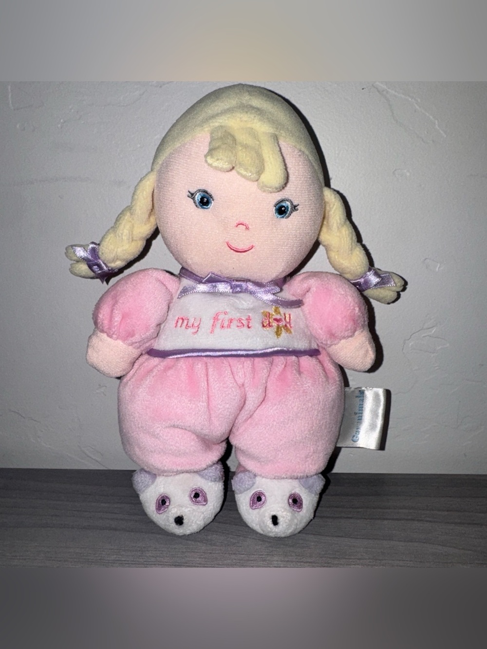 Garanimals My First Doll Soft Plush Rattle Blonde Braids Baby Toy Lovey 8”